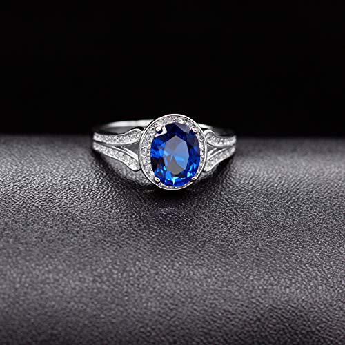 Uloveido 2.2CT Blue Spinel Eternity Ring Women 925 Sterling Silver Halo Anniversary Ring for Women Wedding Engagement FJ0434