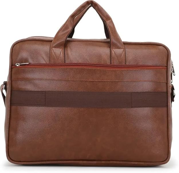Image of Faux Leather Office Laptop Bag for Men - 15.6 Inch Briefcase Messenger Bag with Shoulder Strap | Professional Business Travel Bag with Front Pocket & Handle