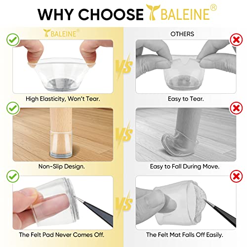BALEINE Silicone Chair Leg Floor Protectors, Stool Leg Protectors Cap, Chair Leg Caps for Hardwood Floors (Clear-24pcs, Round XL) by BALEINE - Image 3
