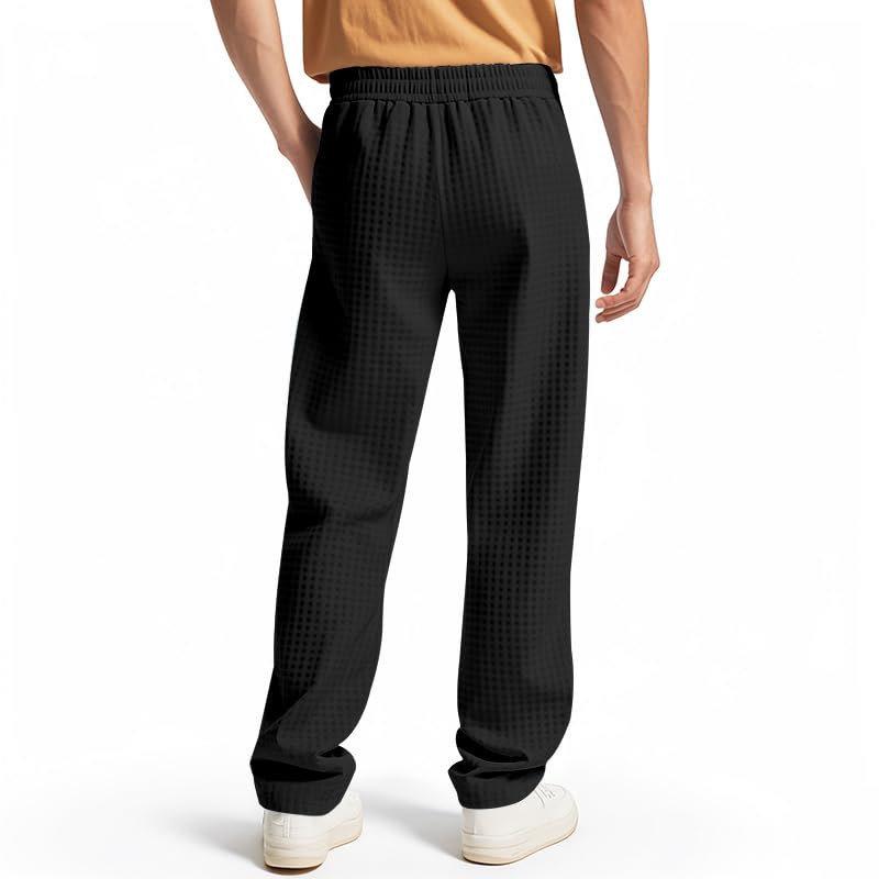 ZOCANIA Mens Casual Pants Elastic Waist Drawstring Waffle Pants Summer Fall Straight Leg Trousers with Pockets4