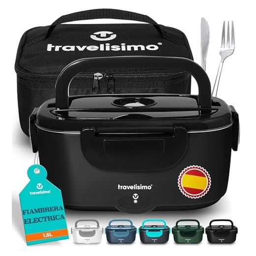 TRAVELISIMO Fiambrera Electrica 80W Taper Electrico para Comida 1,5L Fiambrera Termica 3 en 1 12V/24V/220V - Fiambreras Comida Trabajo Para Coche y Camión, Marmita Electrica en Acero Inoxidable