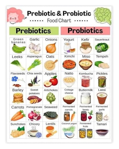 Probiotic Rich and Prebiotic Foods Educational Poster Canvas Wall Art for Home and Cafe Decor(Unframed,08x12inch(20x30cm))