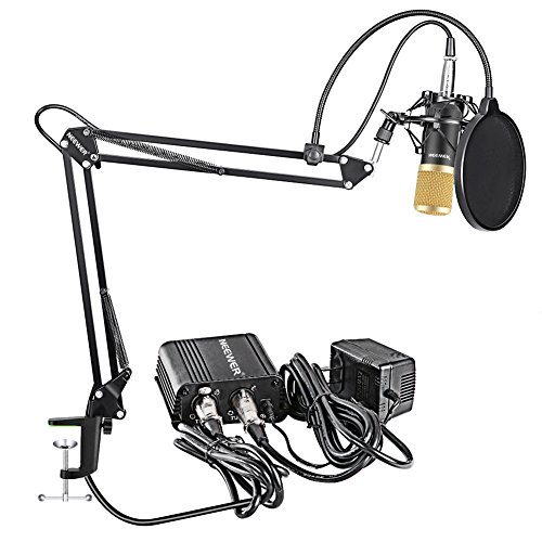 Neewer Nw-800 Condenser Microphone (Gold) With Suspension Boom Scissor Arm Stand, Table Mounting Clamp, Pop Filter And 48V Phantom Power Supply #TOP4