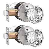 2 Pack Crystal Clear Glass Door Knobs in Diamond Shape, Privacy Function for Bedroom/Bathroom,...