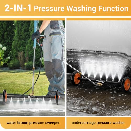VIGRUE 2-in-1 undercarriage Pressure Washer Attachment,24 Inch Pressure Washer Water Broom with 7 Nozzles,Under Car Washer Cleaner with 3 Pieces Extension Wand,4000 PSI,Orange