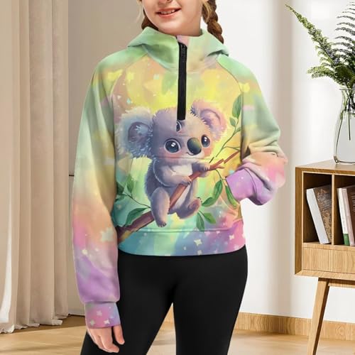 Children Half Zip Raglan Sweatshirt for Girls 5-14Y Winter Crop Hoodies with Front Pockets Comfoy Breathable4