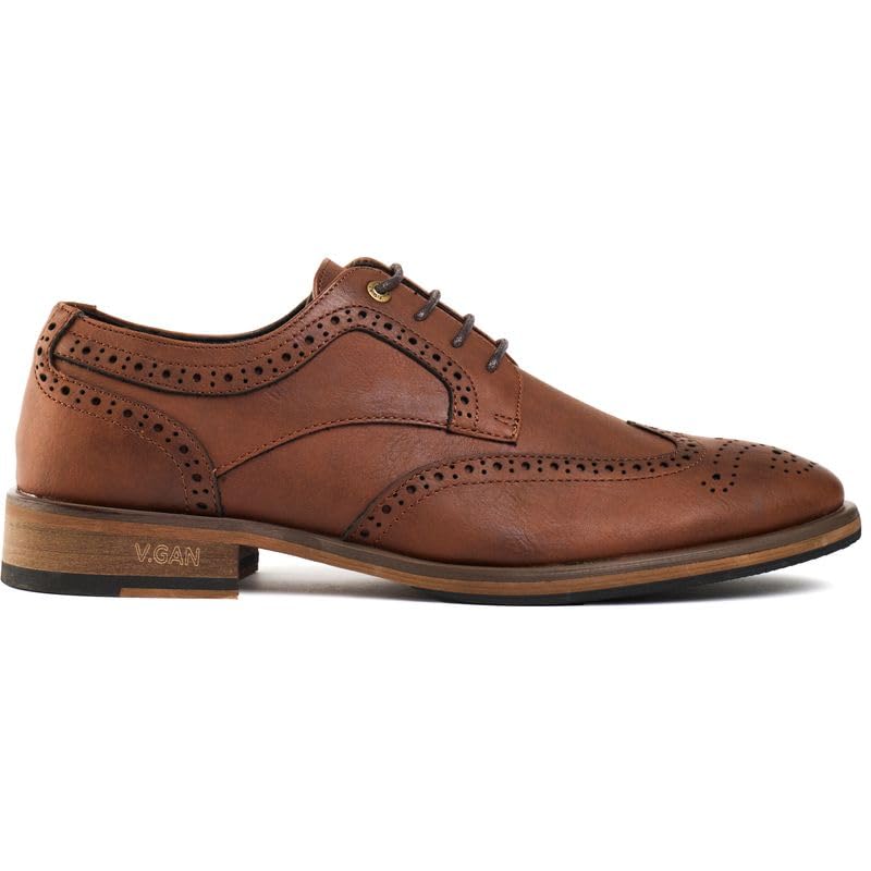 Mens Vegan Barley 2 Brogue Shoes Tan