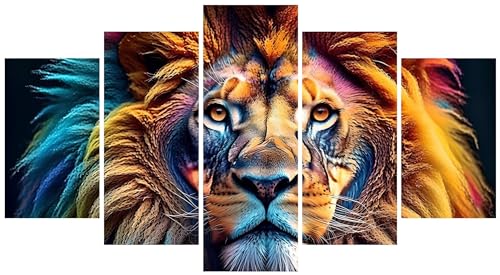 Diamond Painting Lion 5 Panneaux pour Décorer Votre Salon avec un Chef-d'œuvre Unique 100x60cm