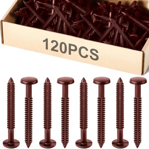 Image of Blulu 120 Pcs 3 Inch Vinyl Shutter Fastener Window Panel Peg Lok Pin Pegs Screws Shutter Spikes Anchor (Burgundy Red)