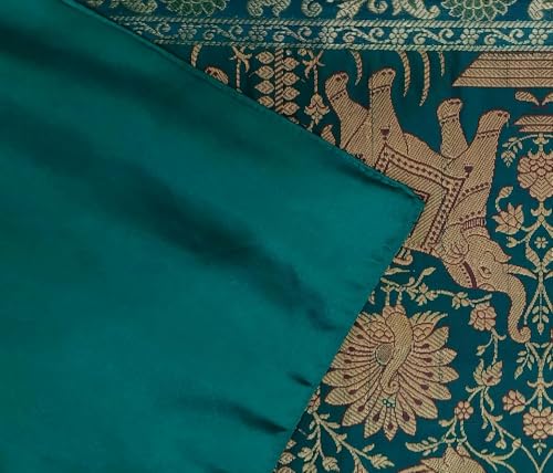 Image of Decorative Handmade Silk Table Runner Golen Brocade Dinning Table & Centre Table Top Decor Rectangular Runners Bed Runners Table Cloth for Wedding (152 X 40 CM ) (Rust Green)