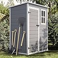 DWVO 5x3 FT Outdoor Storage Shed with Floor, All-Weather Resin Storage Shed with Window & Lockable Door, Waterproof Plastic Tool Storage for Garden Patio, Gray