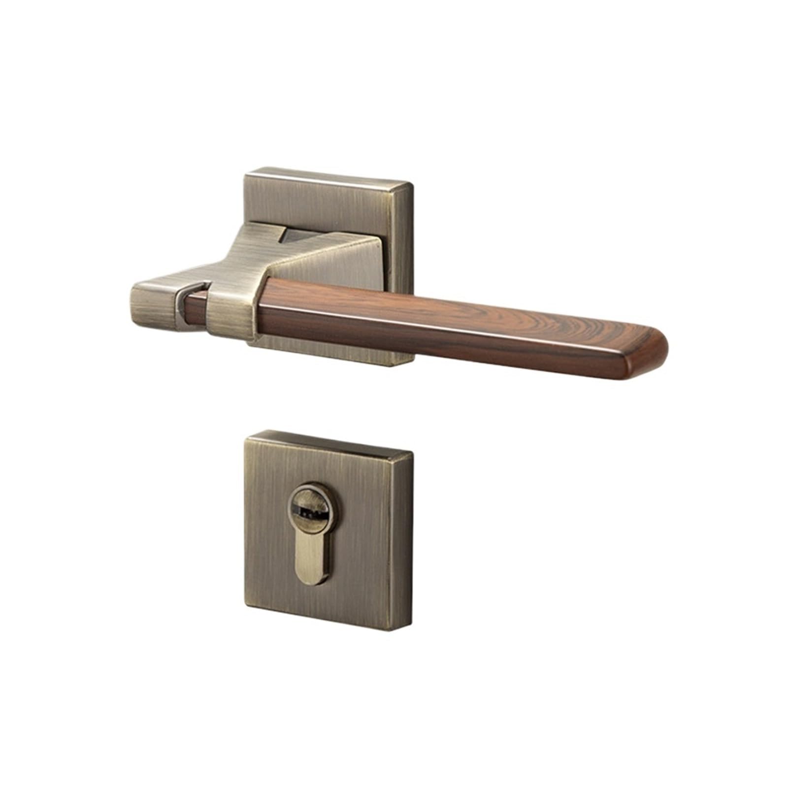 Yshiuol B Type-Square Door Handles Zinc Alloy Silent Door Lock Bedroom Security Handle Locks Wood Grain Handles Lockset Furniture Hardware For Home And Office(B Type-Square)