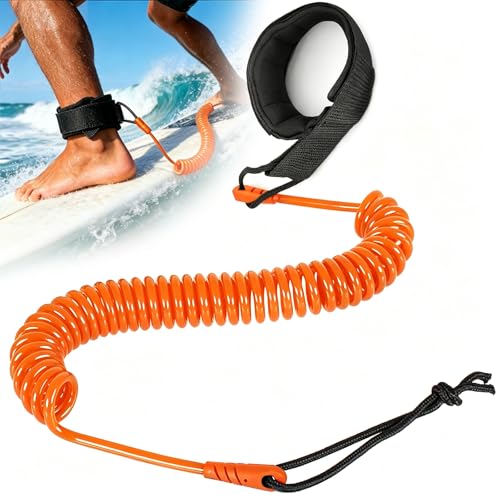 Moling Surfboard SUP Leash Coiled TPU Boardleash für Stand Up Paddle Board Sicherheitsleine für Surfbrett Kajak & iSUP (Orange)