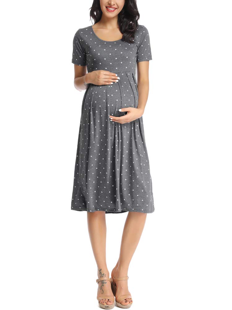 Vestido de maternidad de manga corta para mujer, casual, acampanado, vestido midi para embarazada