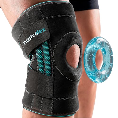 NativoDex Rodillera Estabilizadora para Menisco y Ligamento – 4 Soportes Laterales y Apertura Rotuliana, Rodillera Ortopédica Ajustable para Artrosis, Condromalacia y Uso Diario