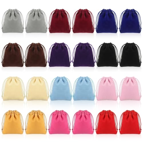 Exircy 24pcs Velvet Bags with Drawstrings, 3 x 4inch Multicolor Dice Bags Small Velvet Pouch for Jewelry Ornament Gift