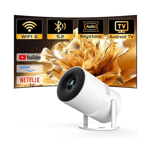 [Built-in -Apps] PANSEBA 270°Adjustable Smart Mini Projector with WiFi 6 and Bluetooth, Auto Keystone Outdoor Movie Projector, Big Screen Home Portable Projector for Phone/TV Stick/Laptop/HDMI