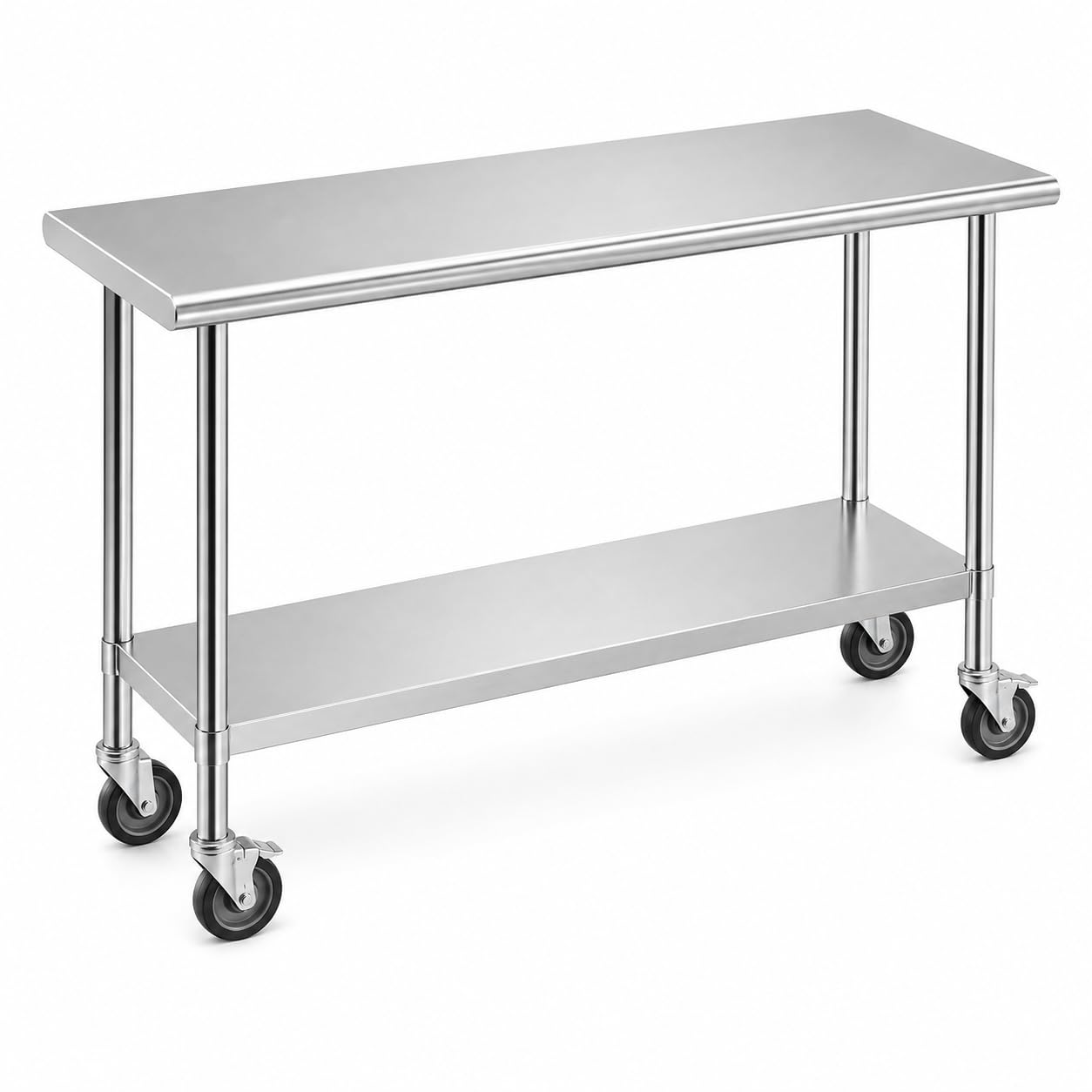 24" x 60" Stainless Steel Work Table with Undershelf and Casters by Glownary – Steel, Silver, Model 522etsg2460c