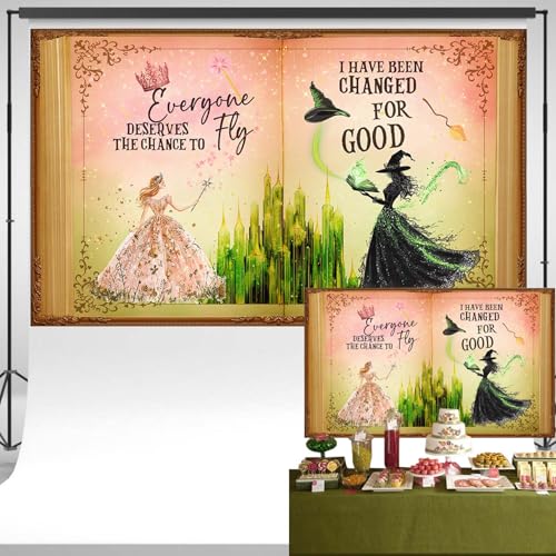 Witch Wizard Fairytale Open Book Backdrop Vintage Style Green and Pink Background Magic Castle Banner Girls Birthday Party Decorations 5x3 ft 9