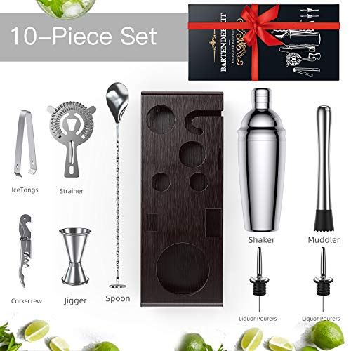 Bartender Kit with Stand, Stainless Steel Cocktail Shaker Set with 10-Piece Bar Tools/Bar Accessories for Home, Bars, Traveling and Outdoor Parties Drink Mixer Bartending - Thumbnail 2