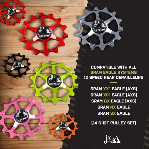 Image of JRC Components Ceramic Derailleur Pulley Wheel | Pair of 14&12T Jockey Wheels Hybrid Ceramic Bearing - MTB Bike Rear Derailleur Pulley Wheels | Hybrid Ceramic Pulley Wheels.