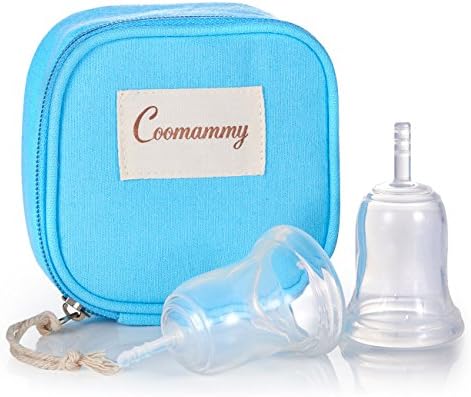 Coomammy Reusable Menstrual Cup With Zipper Bag,Perfect Feminine Hygiene Period Cup,Natural Alternative for Tampons and Sanitary Napkins,Pack of 2 (Large+Small, Clear)