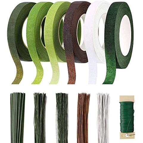 227 PCS Floral Wire Stems and Florist Tape Kit, Green Florist Wire Thick Floral Stem Wire Sugar Flower Wire Floristry Green Stub Wire for Flower Stub Stem Handmade DIY Craft Corsages Decoration Cover