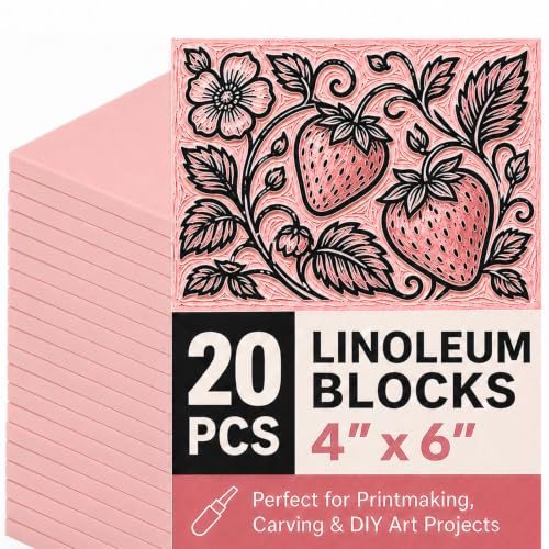 Image of Linoleum Blocks for Printmaking Supplies - 20PCS 4 inchx6 inchRubber Linocut Block Printing Kit for Stamp Carving, Soft Relief Printing Linoleum for DIY Crafts & Art Projects