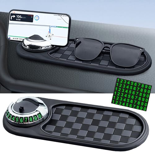 Multifunctionele auto antislipmat, universele telefoonhouder voor de auto, 360° draaibaar, antislipmat auto met parkeernummer, multifunctionele auto antislipmat voor autodecoraties, brillen, mobiele