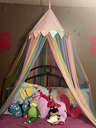 Moozhealth Bed Canopy For Girls Kids Princess Round Dome Dreamy Hanging Net Canopy Rainbow Bright Bed Canopy For Girls Kids Bedroom Decoration Children Reading Nook Play Tent Canopy #TOP5