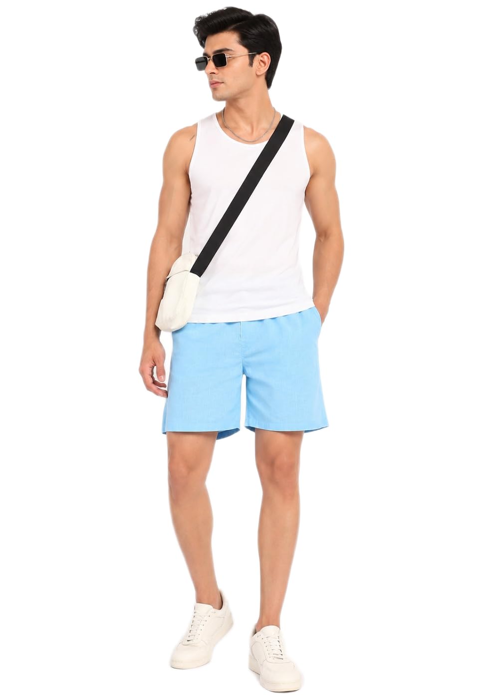 Men's Classic Turquoise Blue Solid Linen Regular Fit Casual Shorts – Mid-Rise Elasticated Waistband S to XXL-picture-27