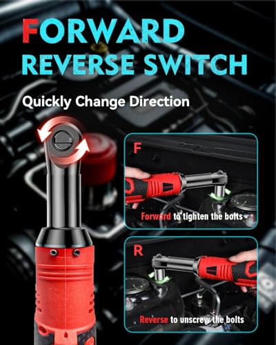 Image of SOARFLY 3 /8 inch Cordless Ratchet Wrench, Extended Electric Ratchet Wrench, 40 Ft-Lbs 450 RPM 16.8V Cordless Battery Powered Ratchet Wrench Set with 2 Batteries, Variable Speed, 7 Sockets, LED Light