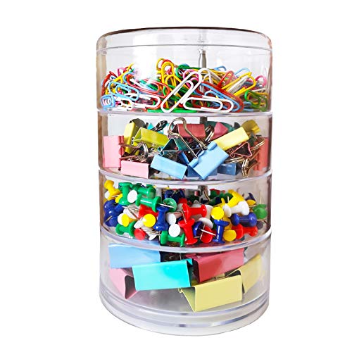 Binder Clips Paper Clips Push Pins 532 Pcs Value Pack in The 360° Rotating Organizer for Office,School and Home Supplies (Assorted Colors, Assorted Sizes)
