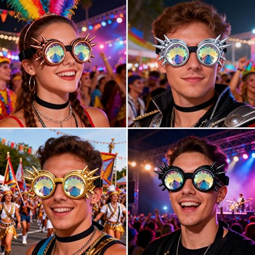 Image of 3-5 Days Delivery Kaleidoscope Rave Rainbow Crystal Lenses Steampunk Goggles