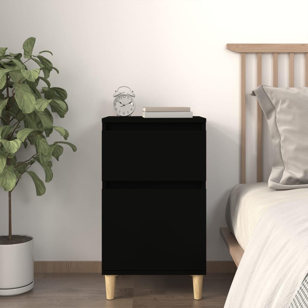 Meuble de chevet noir 40x35x70 cm avec tiroir de rangement en bois pour chambre contemporaine