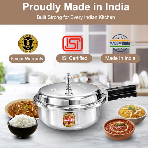 Image of Marlex Premium Aluminium Pressure Cooker - 3.5 Litre Pressure Pan | Outer Lid Pressure Cooker for Small Family, Small Meals, Sturdy Handle, Safety Valve, for Gas Stove - ISI Certified, 5-Year Warranty