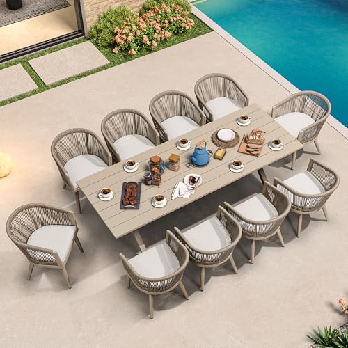 Image of PURPLE LEAF Outdoor Dining Set for 10 with Cushions PE Rattan Champagne