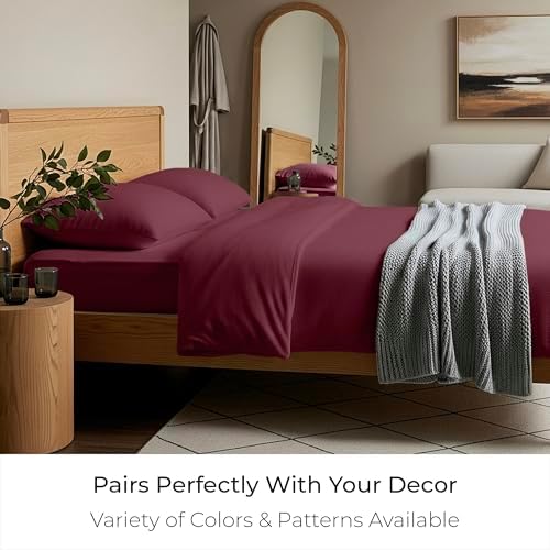 Mellanni Cotton Flannel Sheet Set - Double Brushed for Added Softness & Comfort - Deep Pocket Fitted Sheet up to 16" - 4 Piece Set (Full, Burgundy) - Thumbnail 2