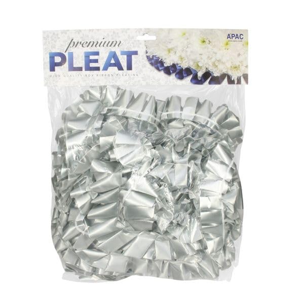 Easy Pleat Tribute Ribbon - Waterproof Poly Ribbon - Pre-Pleated Edging for Floral Tributes, Crafts & Decoration - 10m or 30m Length, 50mm Wide (Silver, 50mm x 30m)