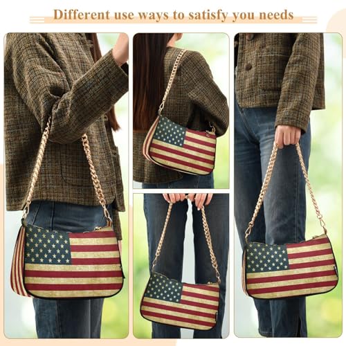 Image of Shoulder Bags for Women American US Flag Independence Day Patriotic Hobo Tote Handbag Small Clutch Purse with Zipper Closure
