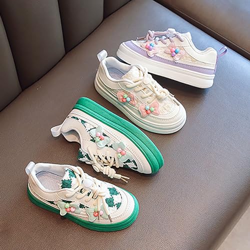 Kid Shoes Wide Girls Sneakers Bow Flower Decoration Soft Bottom Board Shoes with Lace Bunny Pompom Sneaker for Baby Girl4