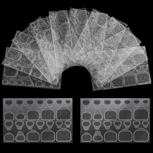 Yatinkim 12 Sheets 288 PCS Toenails Glue Stickers Press on Toe Nails Sticky Adhesive Tabs Fake Stick on Toenail No Glue Adhesive Tab Jelly Double-Sided Transparent Manicure Supplies