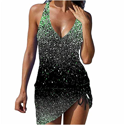 Tankini Femme 2 Pièces Vert avec Soutien Gorge Rembourré V Wire