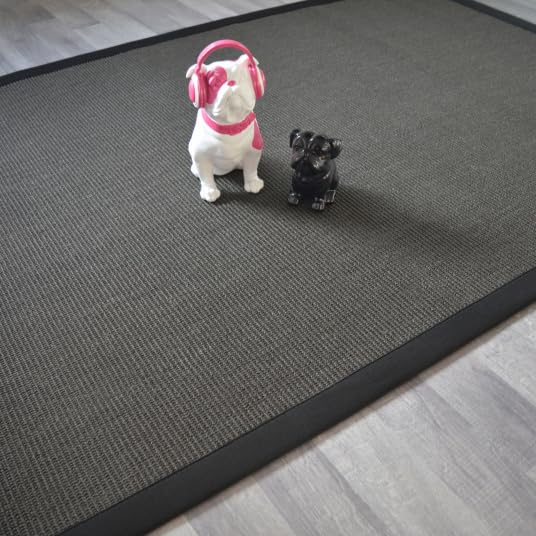 Decoweb Tapis sisal Yucatan Anthracite - Ganse Coton Noire - 200 x 200 cm