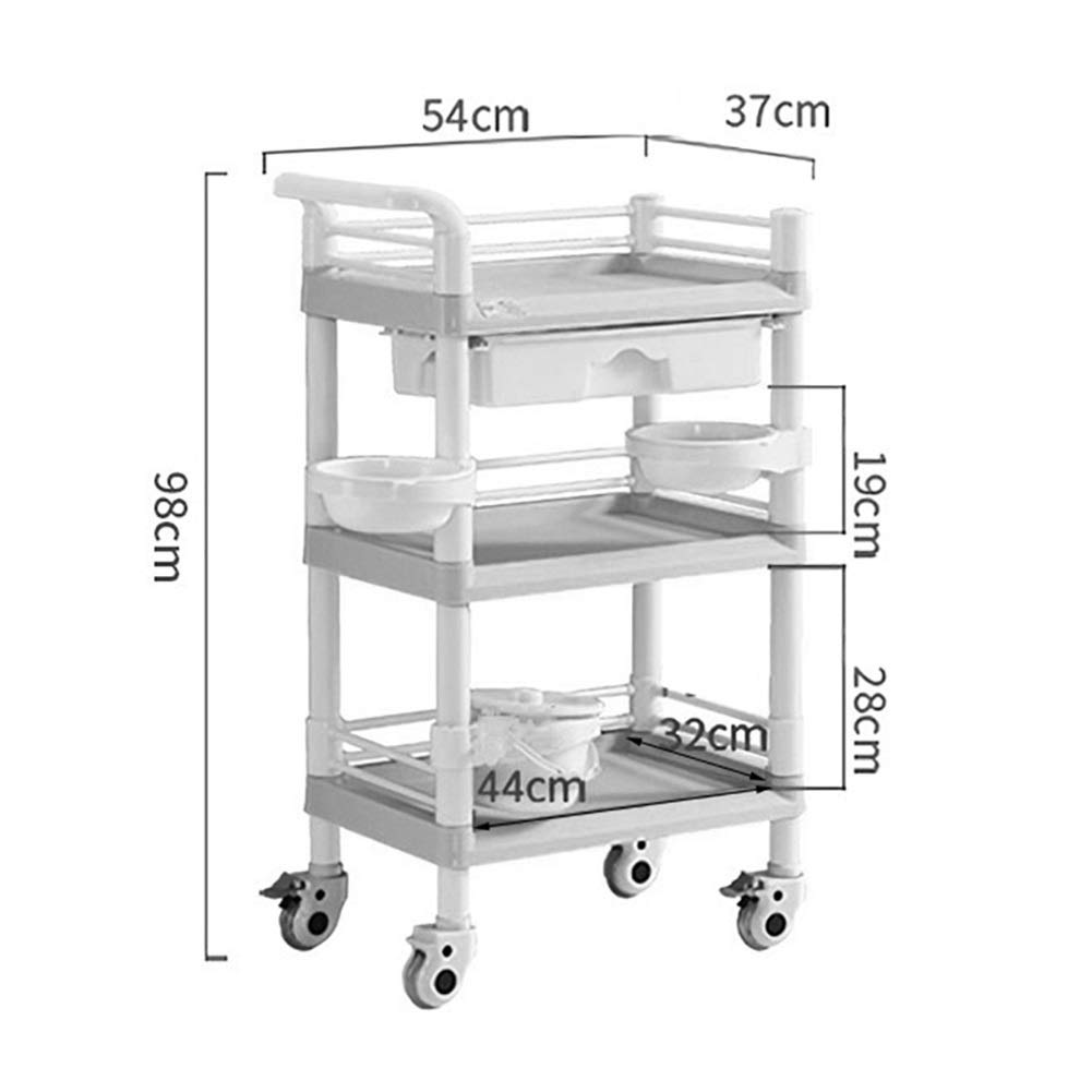 Ruchome Wózki Stojak Do Przechowywania Wózek Do Serwowania Wózek Medyczny 3-Poziomowy Wózek Na Sprzęt Medyczny Na Kółkach, Heavy Duty Abs Salon Kosmetyczny Wózek Użytkowy Z Szufladami Wiadro Na