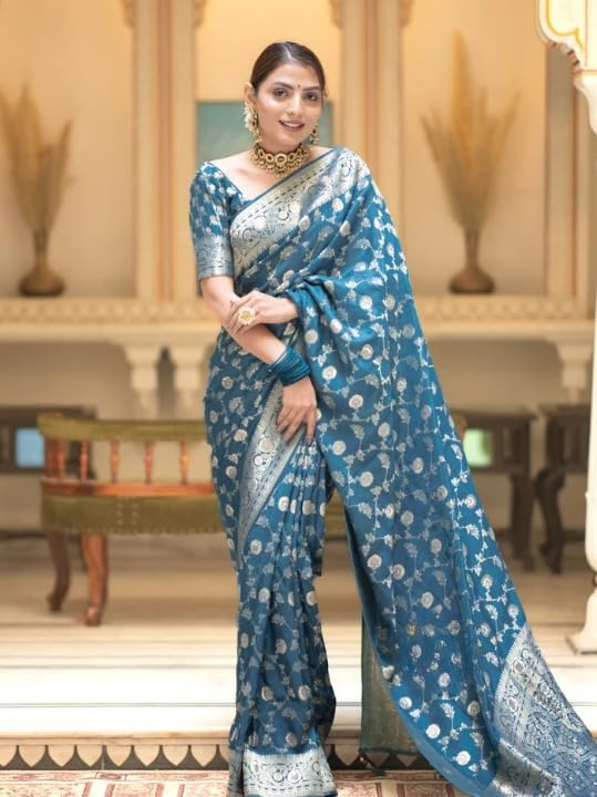 Image of Flosive Women's Soft Kangivaram Silk Saree With Copper Zari Weaving With Boluse
