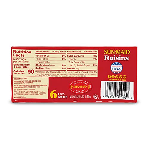 Image of Sun-Maid California Sun-Dried Raisins - (24 Pack) 1 oz Snack-Size Box - Dried Fruit Snack for Lunches, Snacks, and Natural Sweeteners