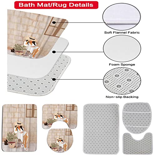 3-teilig Badematten Set, 3D Digitaldruck Mädchen Badteppich Sets rutschfest Badvorleger Creme Farben Waschbar U-Förmiger… – Bild 3