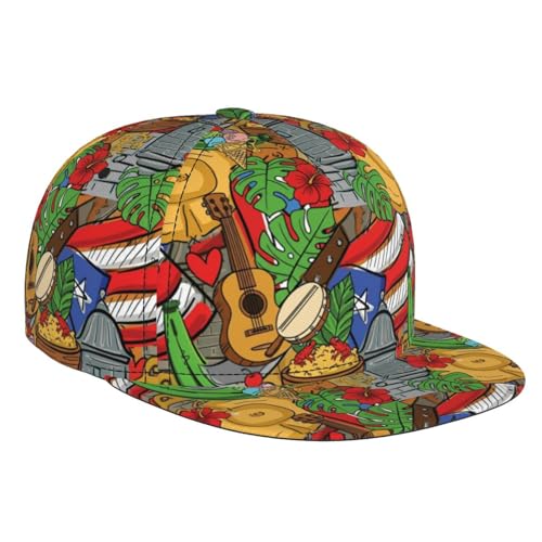 Puerto Rico Snapback Cap Colorful Graphic Print Flat Brim Baseball Hat