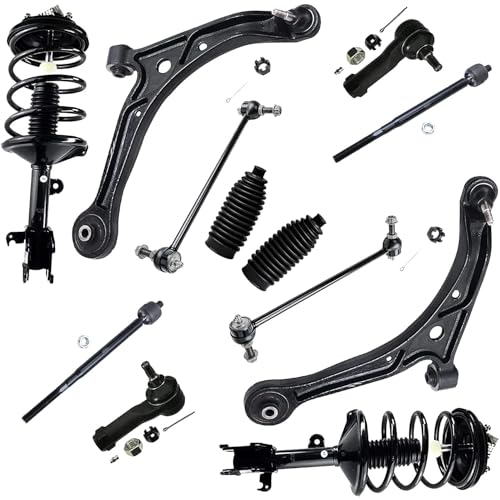 Image of Detroit Axle - 12pc Front End Suspension Kit for 1999 2000 2001 Honda Odyssey, Lower Control Arms w /Ball Joint Struts w /Coil Spring Sway Bars Tie Rods Boots Replacement Ready Struts Shocks Assembly